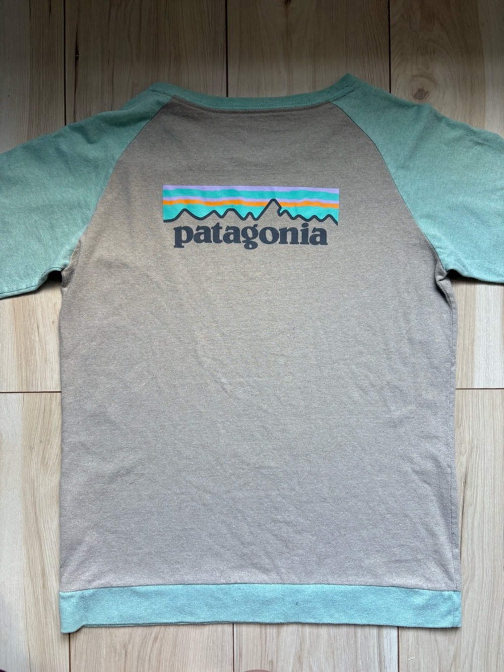 Patagonia Long Sleeve Raglan Tee Responsibili Tee Gray Green Size Medium Graphic - Picture 5 of 5